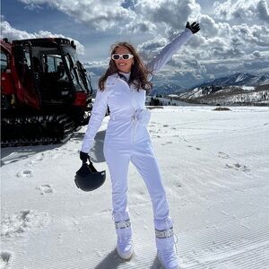 ASOS 4505 Tall belted ski suit with slim kick leg and fur hood